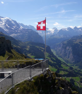 Swiss Alps with flag