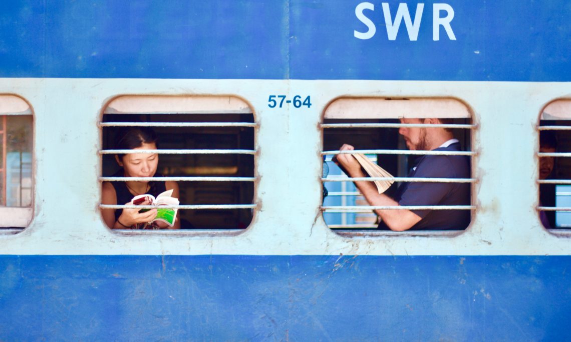 Reading books on the train